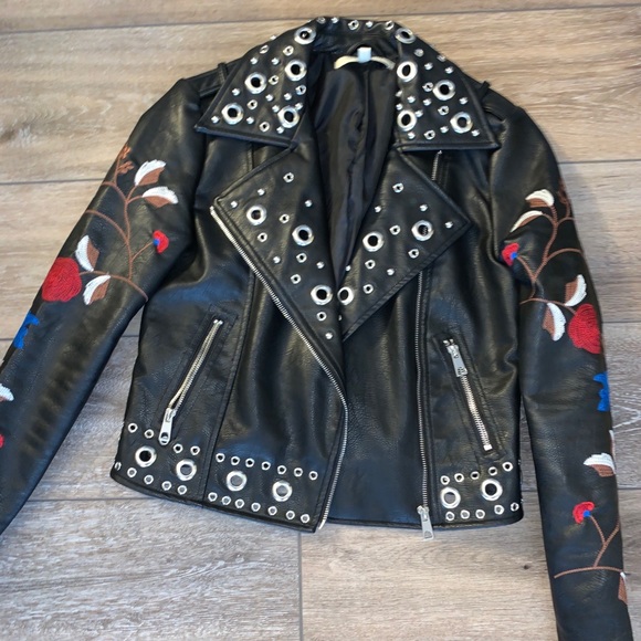 Free Generation Jackets & Blazers - Free Generation Floral Embroidered Moto Jacket